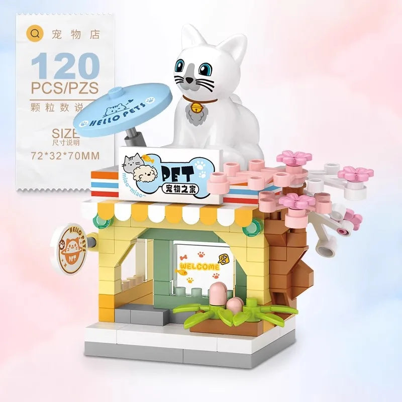 A Miniature DIY Building Blocks Restaurant Dessert Coffee Store
