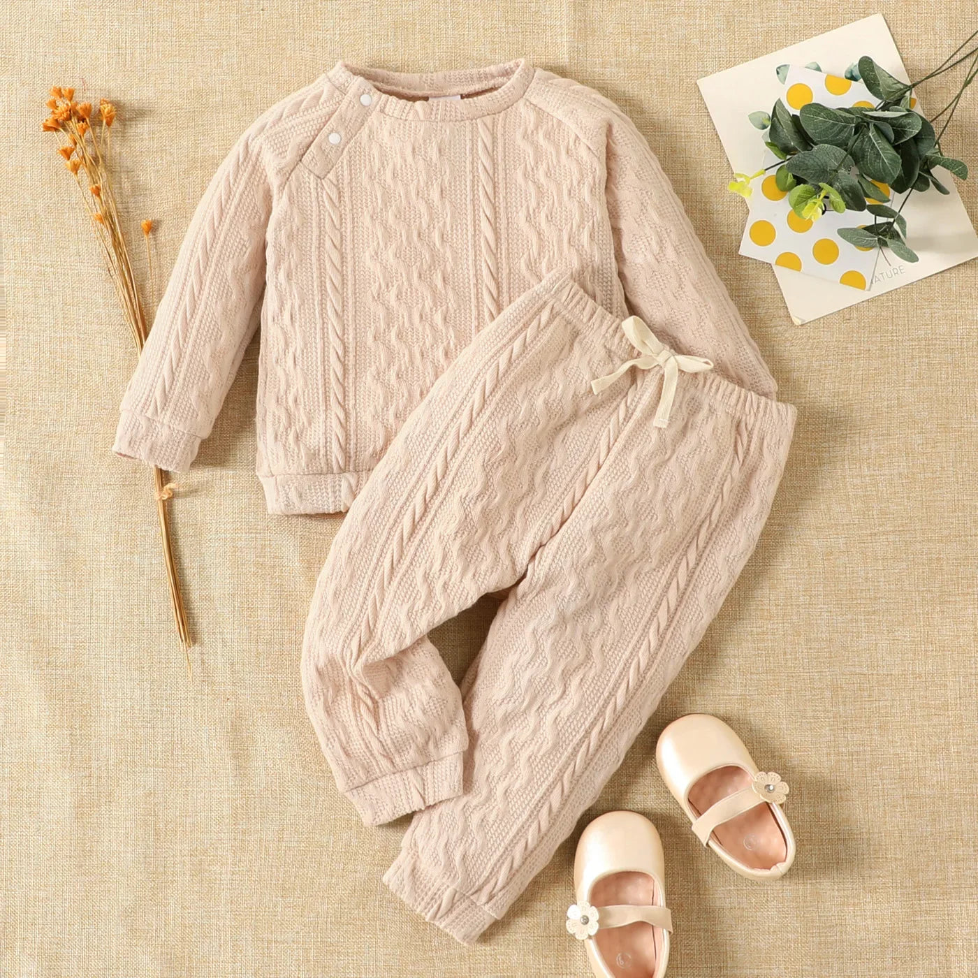 Baby Boy/Girl Long-Sleeve Top and Trousers Set (Age 3M-24M) Beige