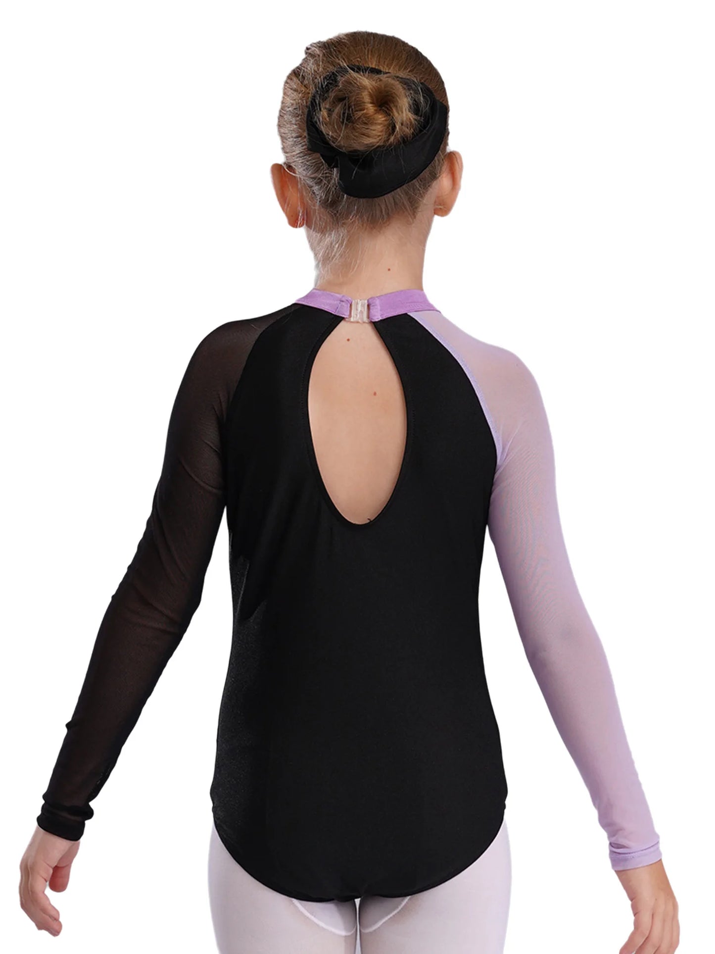 Girls Ballet Dance Leotard Gymnastics Rhinestones Sheer Mesh Long Sleeve (Age 4-16 YRS)