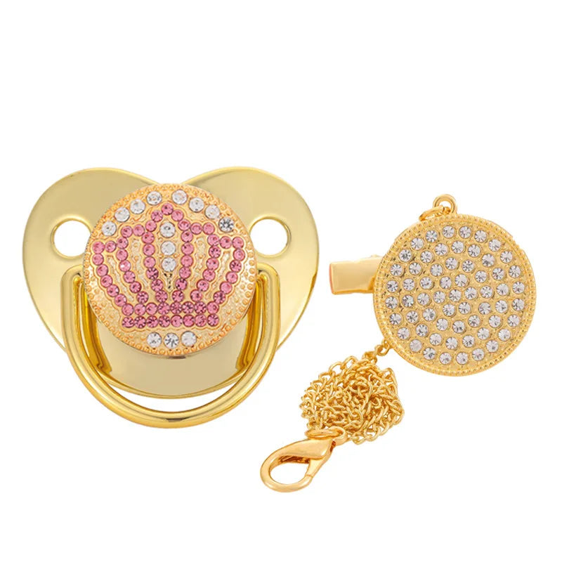 Baby Gold Luxury Zircon Rhinestone Pacifier Dummy Clip