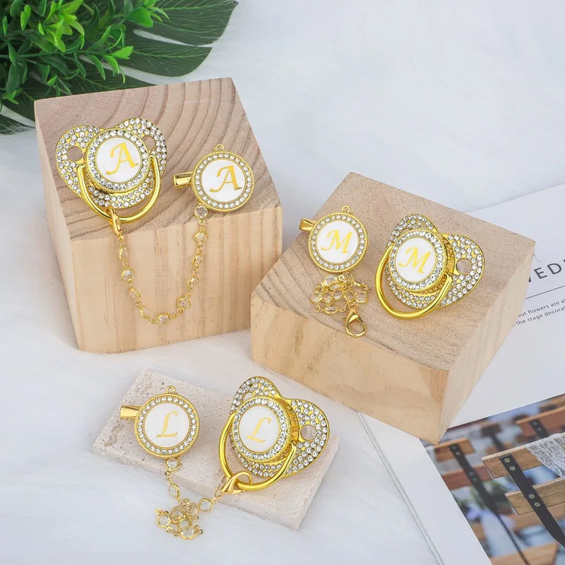 Baby Gold Luxury Zircon Rhinestone Pacifier Dummy Clip