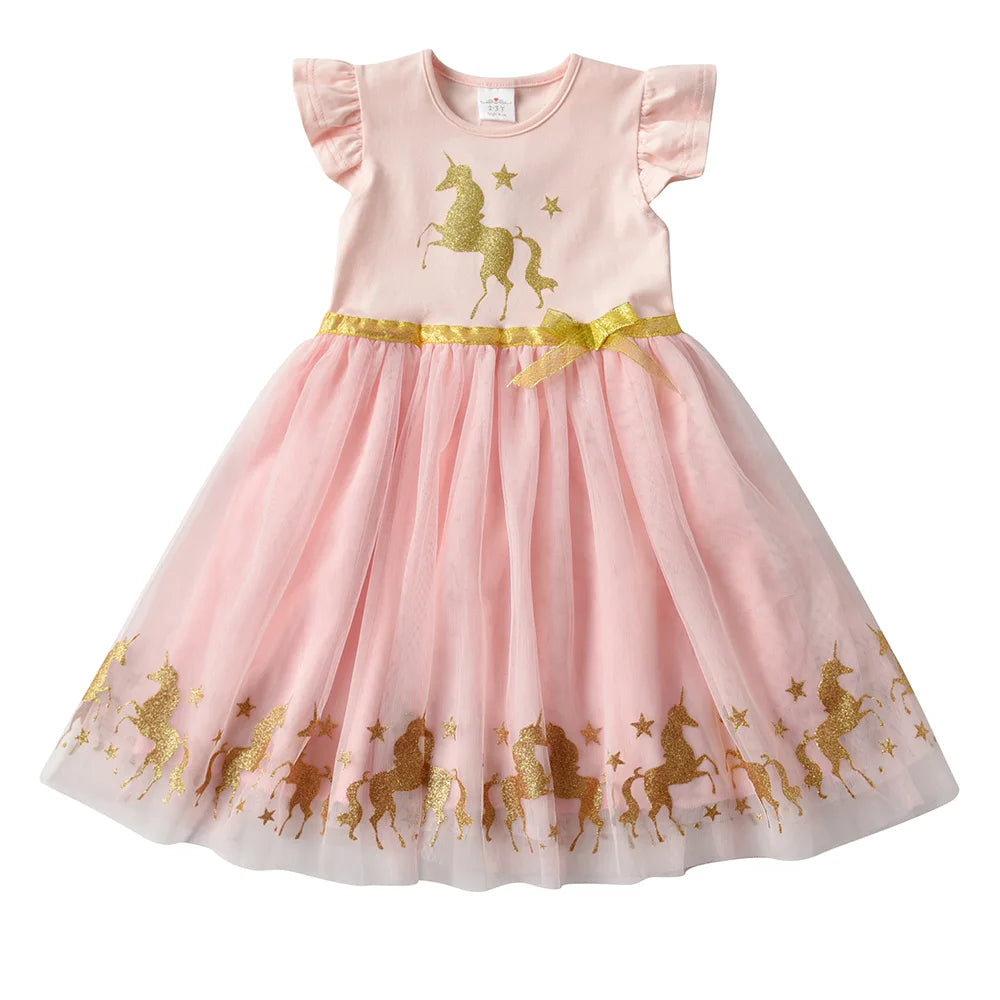 Girls Pink & Gold Unicorn Dress (Age 3-8YRS) Pink
