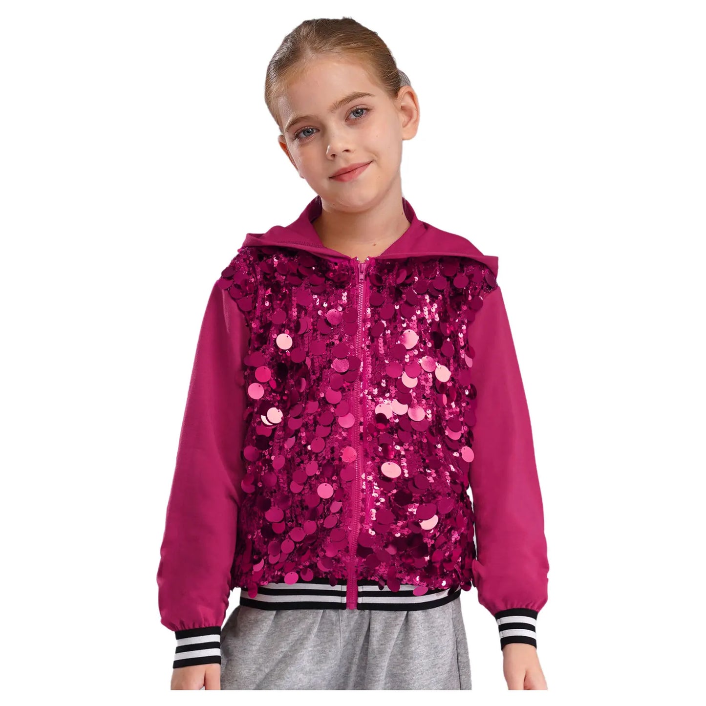 Girls Metallic Shiny Sequins Hooded Jacket (Age 6-16 YRS)