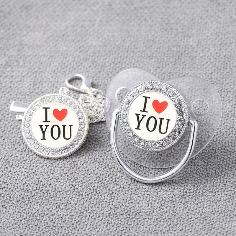 Baby Rhinestone Silver Luxury Pacifier Dummy Clips