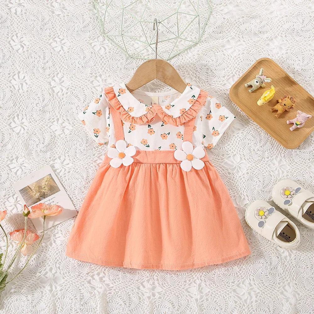 Baby Girls Summer Cotton Flower Dress (Age 6M-24M) Orange