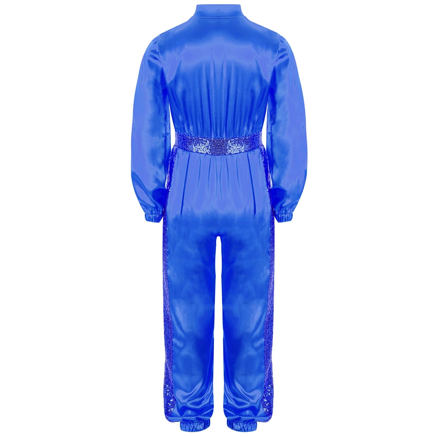Girls Sequin Satin m Long Sleeve Zipper Jumpsuit (Age 6-16 YRS)