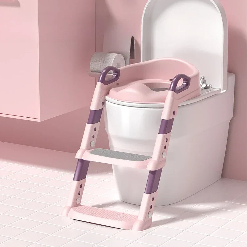 Children's Toilet Seat Stairs Baby Boys and Girls Toilet Folding Stand Step Stool Pink