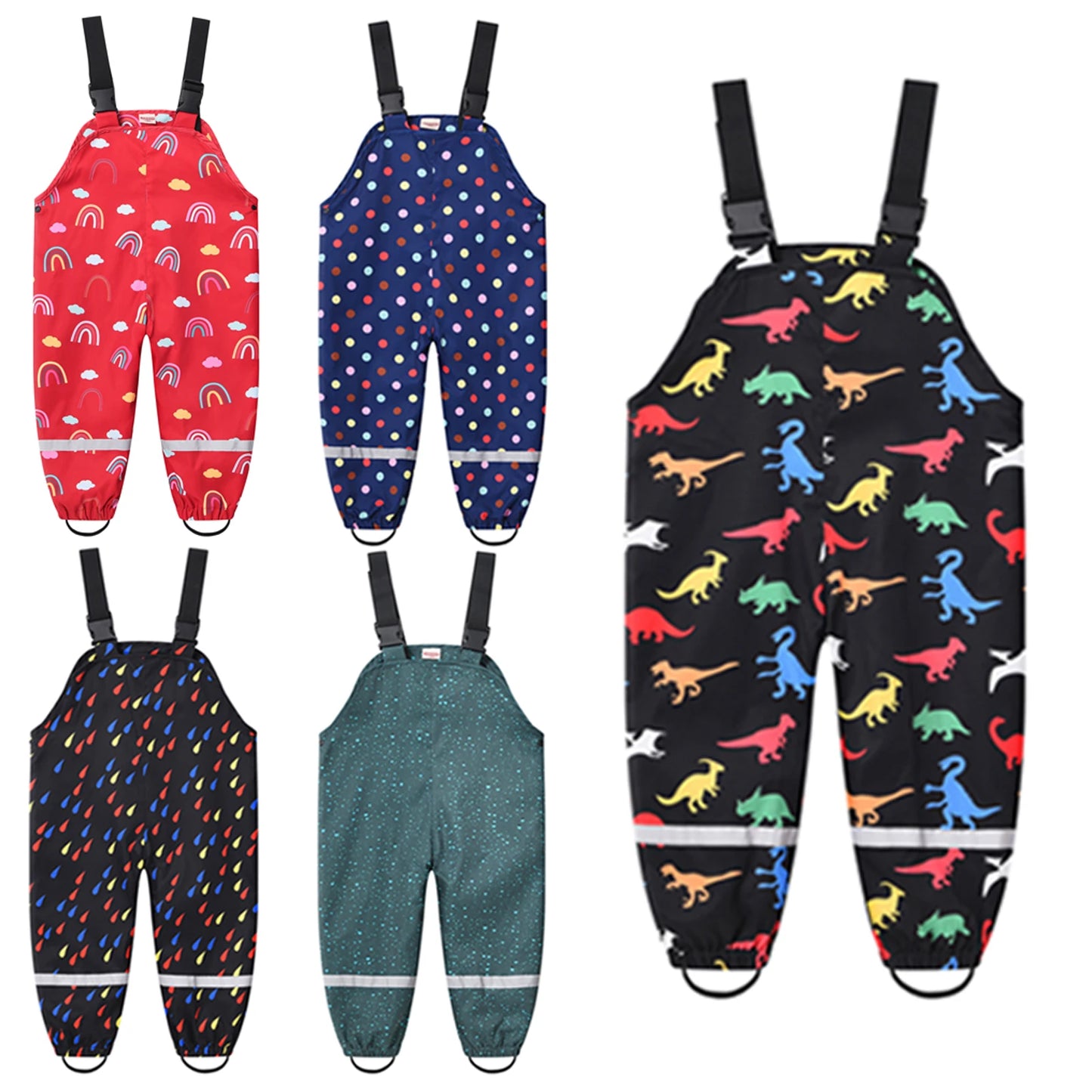 Toddler Rain Adjustable Printed Waterproof Trousers Overalls (Age 18M-6YRS)
