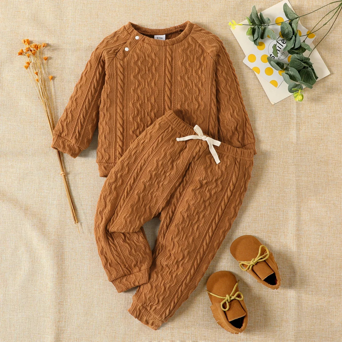 Baby Boy/Girl Long-Sleeve Top and Trousers Set (Age 3M-24M) Brown