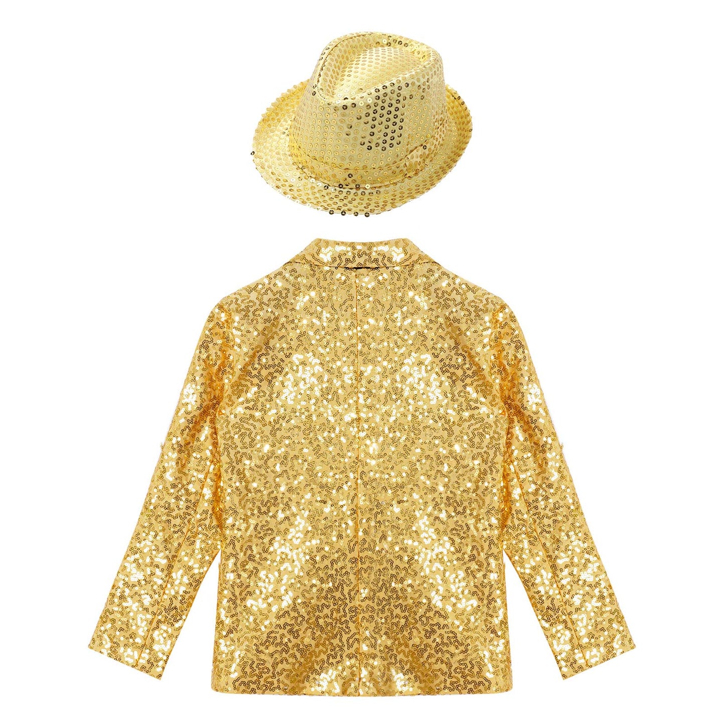 Boys Sequin Dance Tuxedo Jacket Suit & Fedora Hat (Age 6-16 YRS)