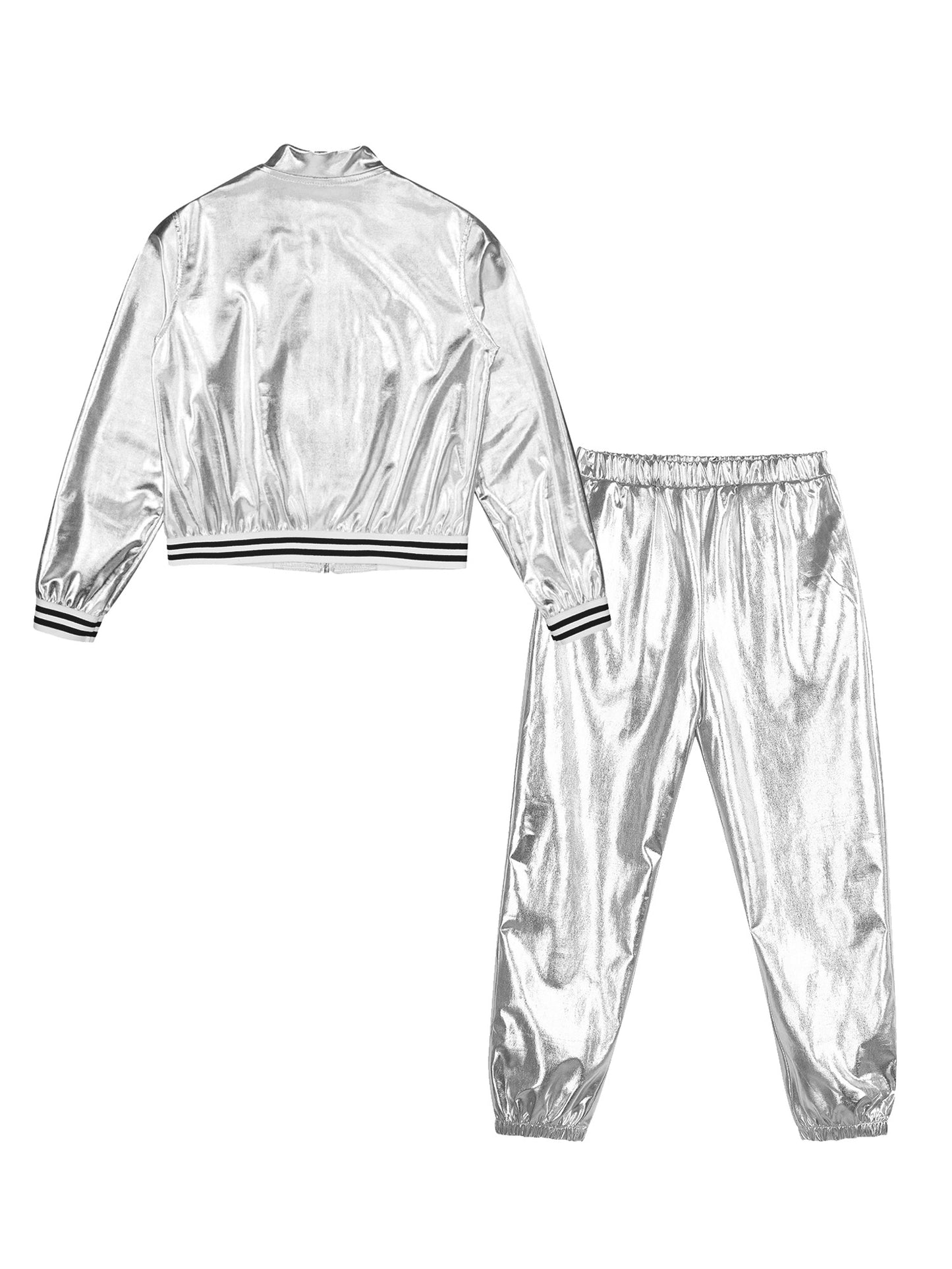 Girls Metallic Long Sleeves Bomber Jacket Coat & Pants Set (Age 6-16YRS)