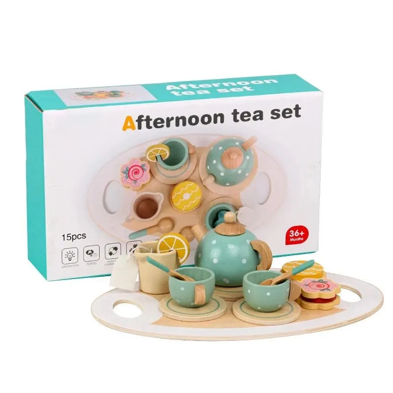15-Piece Wooden Afternoon Tea Set For Children Multi