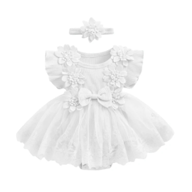 Baby Girls Floral Romper Dress (Age 3M-18M) WHITE