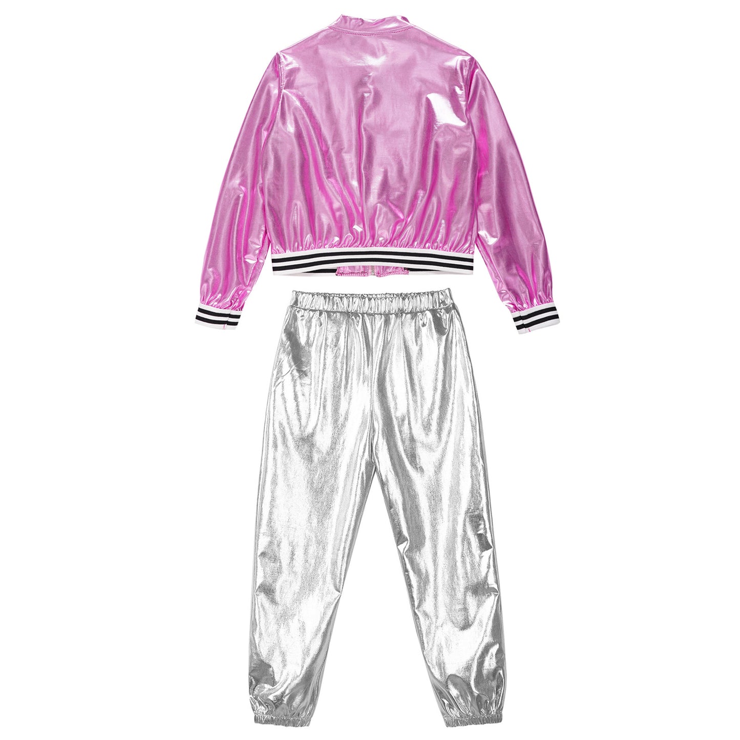 Girls Metallic Long Sleeves Bomber Jacket Coat & Pants Set (Age 6-16YRS)