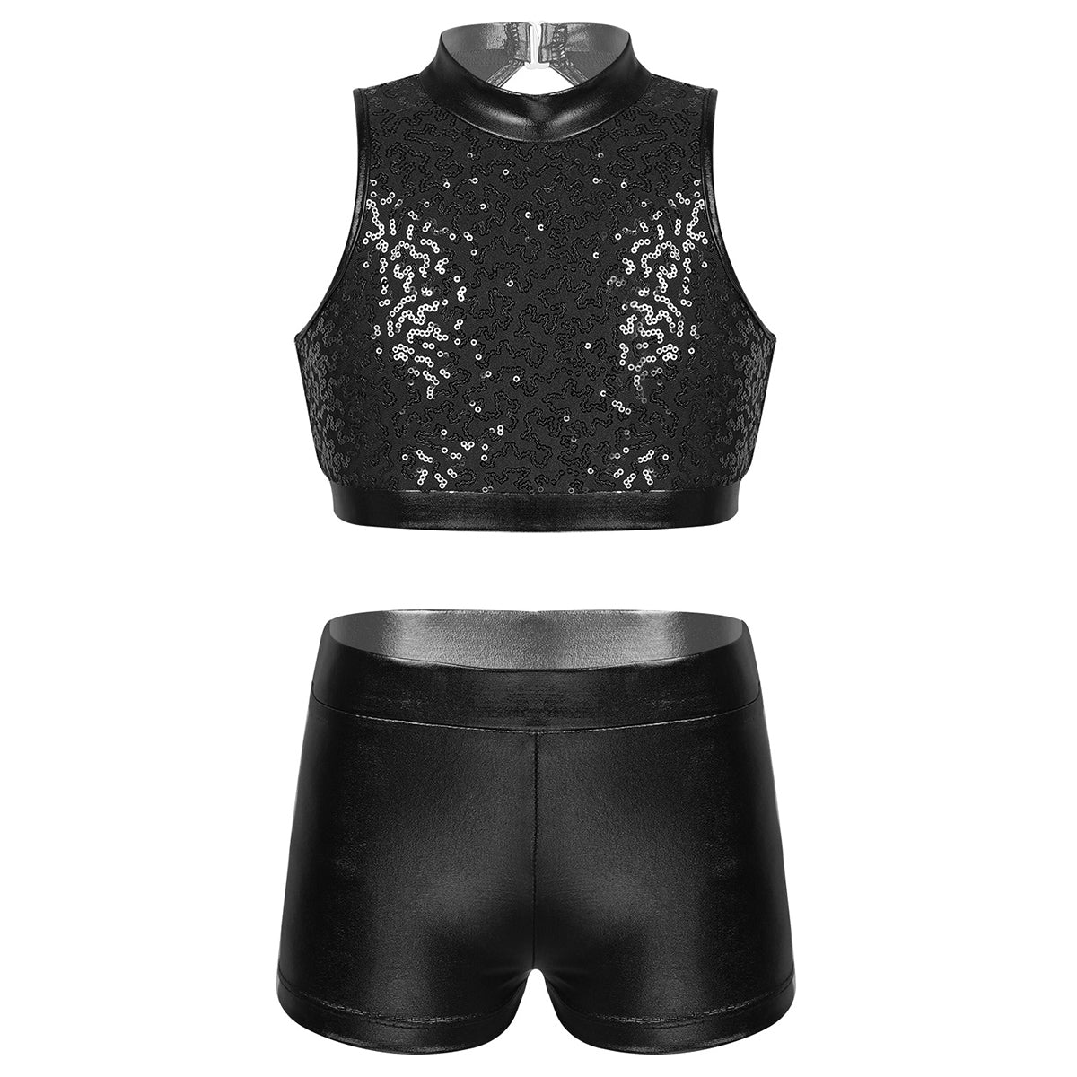 Girls Dance Costume Sequin Crop Top & Shorts Set (Age 6-12 YRS)