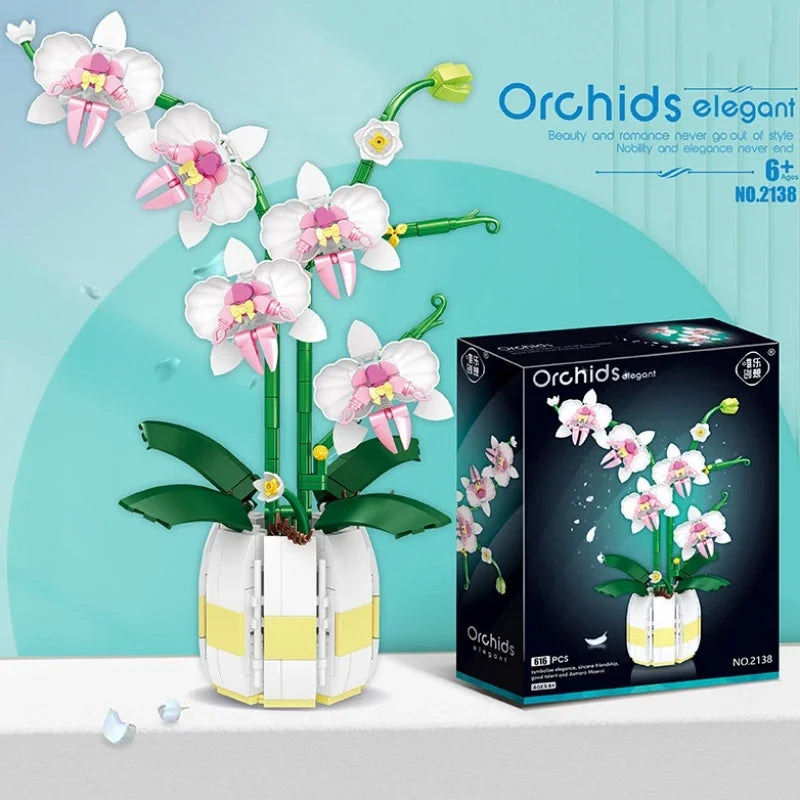 Moth Orchid Potted Building Blocks Bouquet DIY Toy