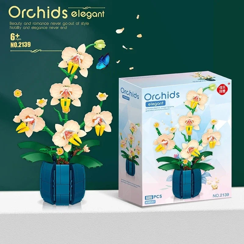 Moth Orchid Potted Building Blocks Bouquet DIY Toy