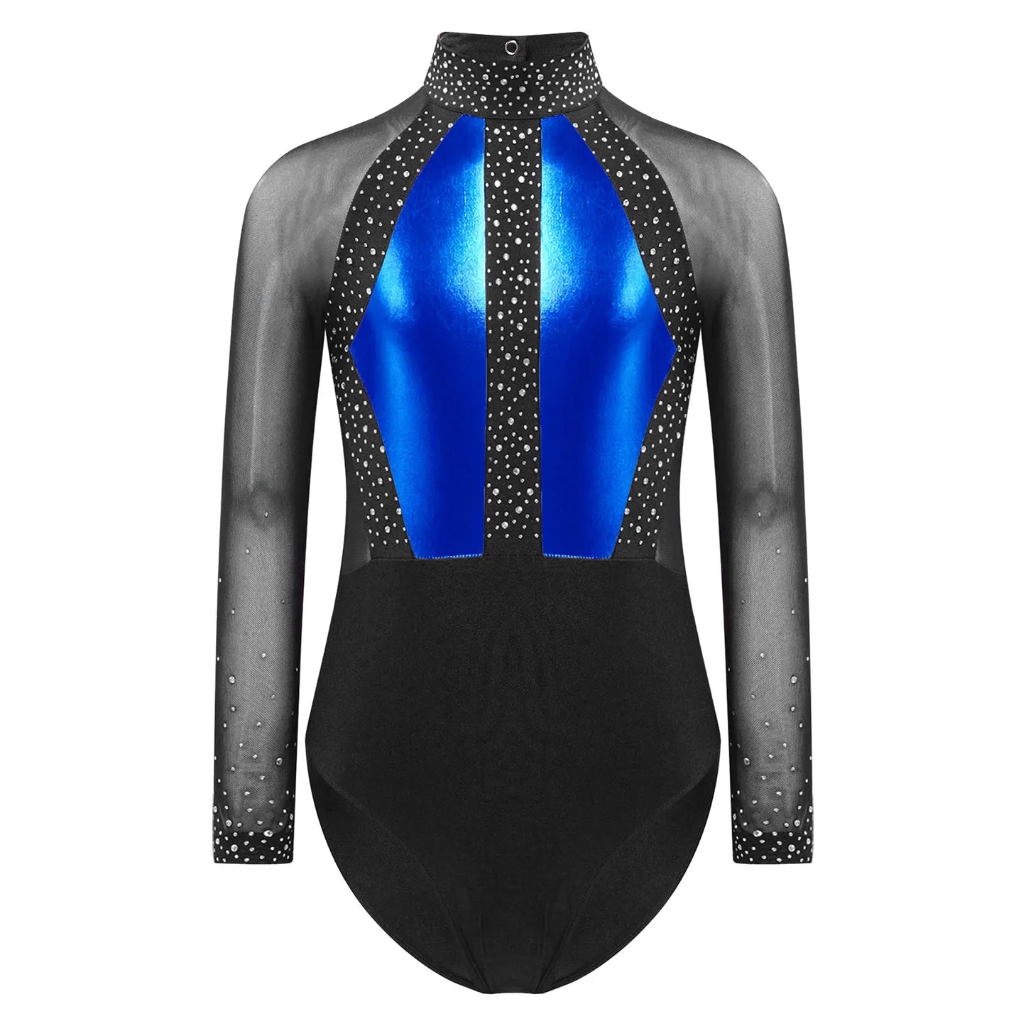 Girls Dance Performance Costume Long Sleeve Rhinestone Leotard (Age 6-16 YRS)