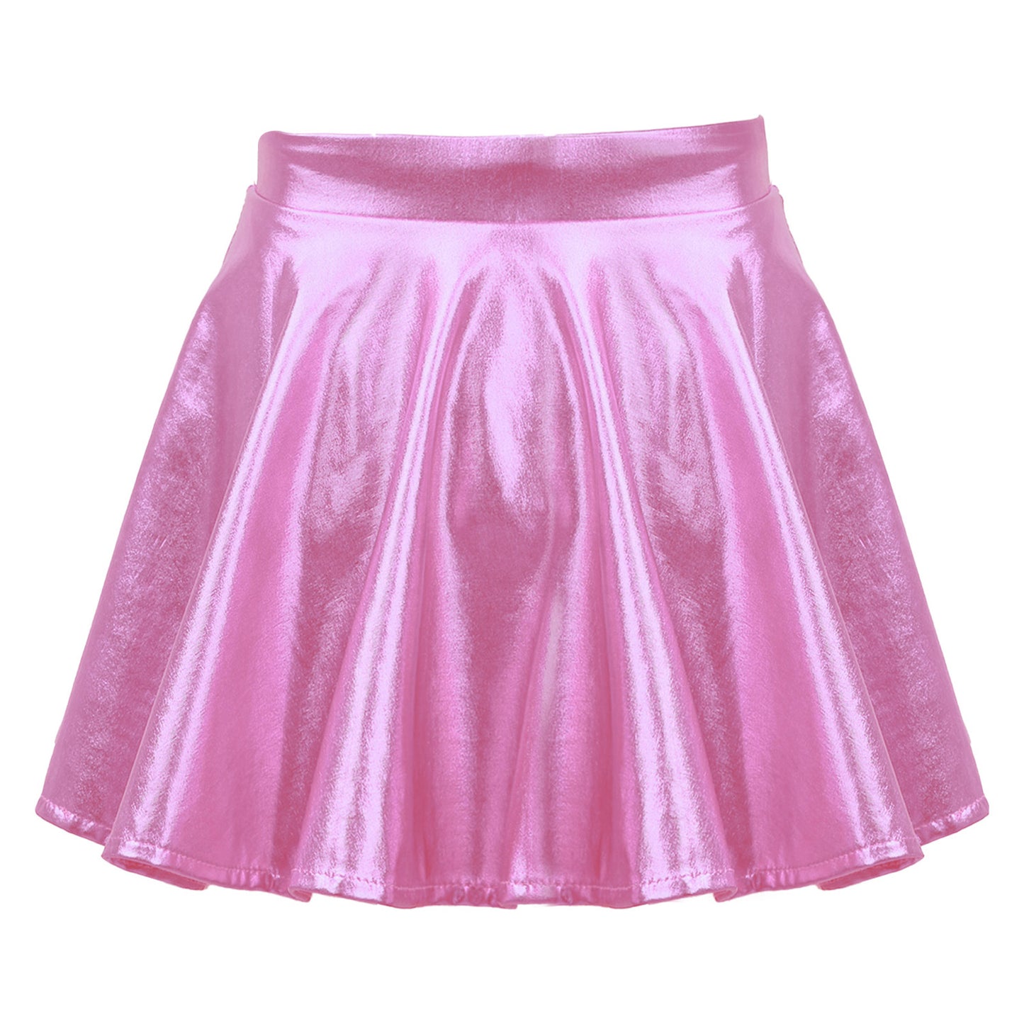 Girls Glossy Metallic Flared Pleated A-Line Miniskirt (Age 6-12 YRS)
