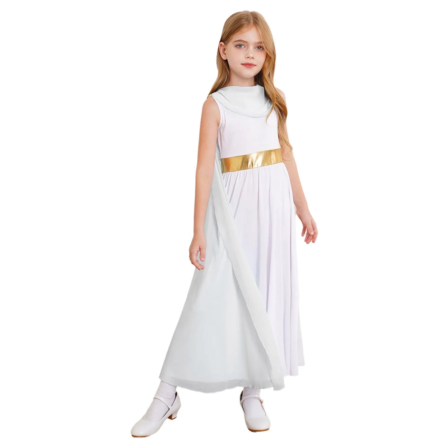 Girls Roman Grecian Athena Split Costume Dress (Age 6-16 YRS) White