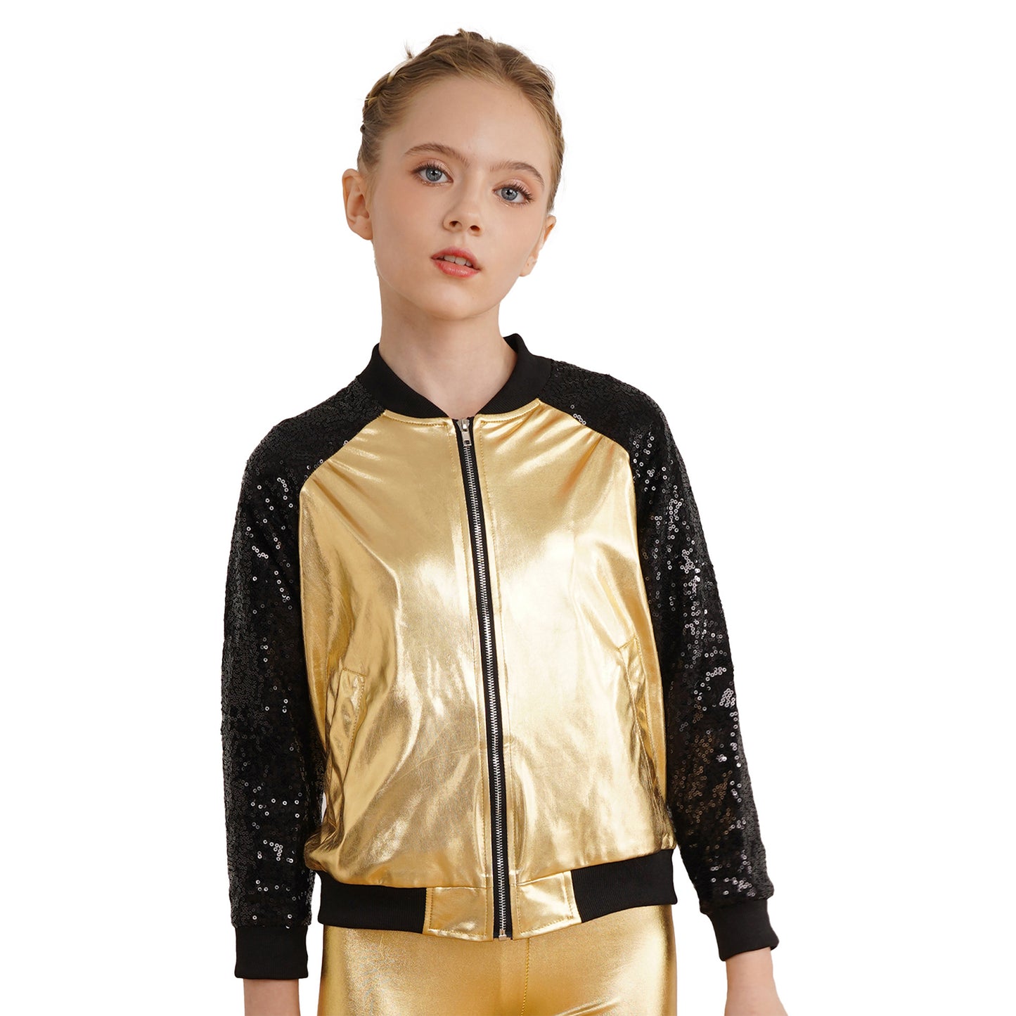 Girls Metallic Long Sleeve Zipper Jacket (Age 6-16 YRS)