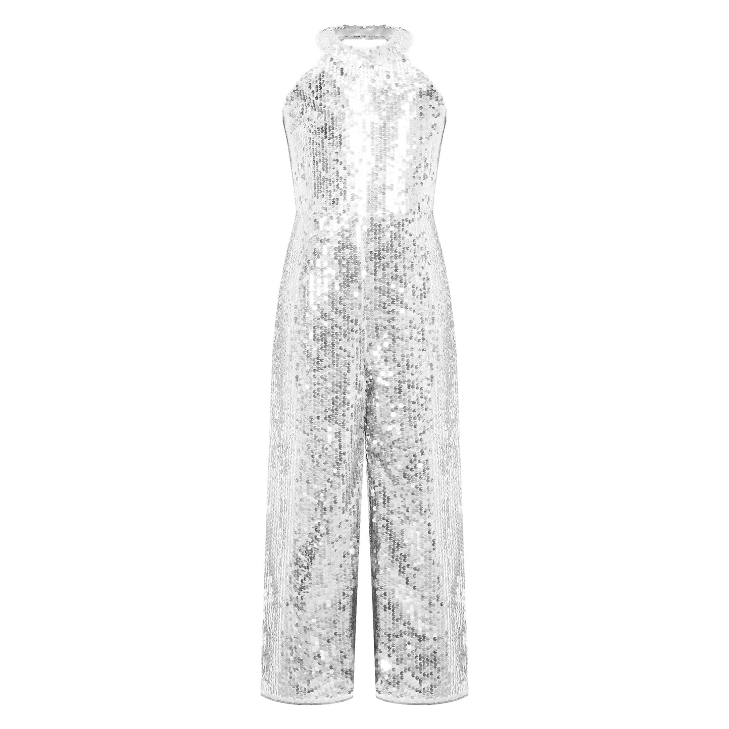 Girls Dance Sequin Sleeveless Halter Jumpsuit (Age 6-14YRS)