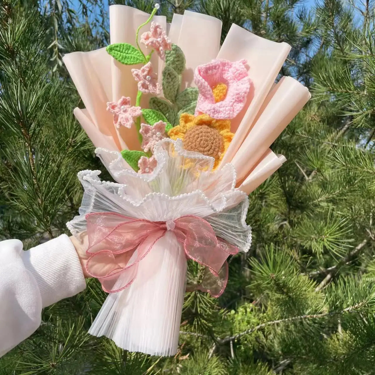 Plush Knitted Crochet Flower Gift Bouquet