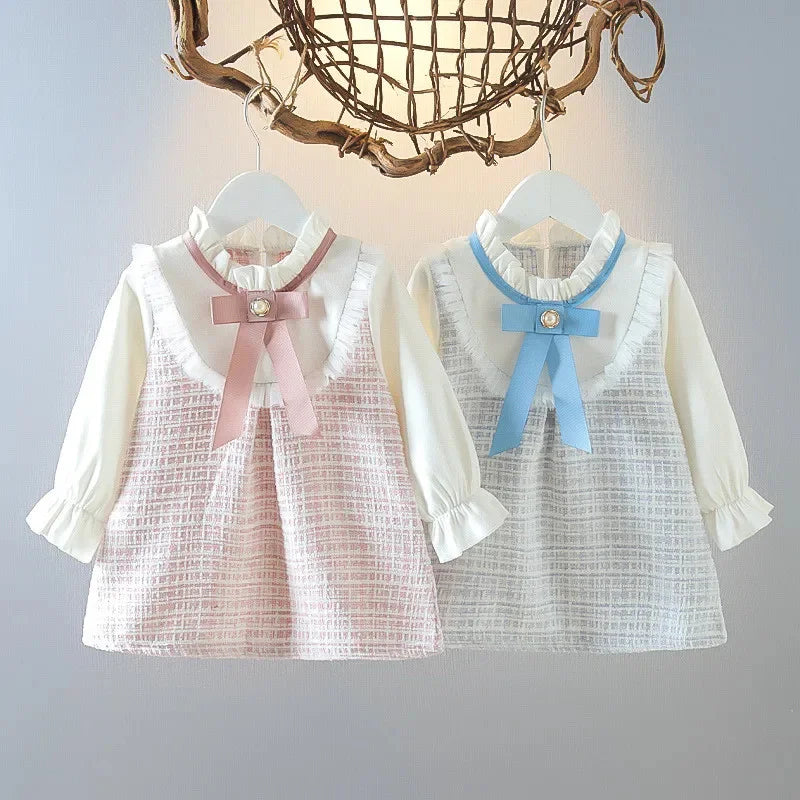Baby Girls Vintage Long Sleeve Peter Pan Collar Dress (Age 6M-3YRS)