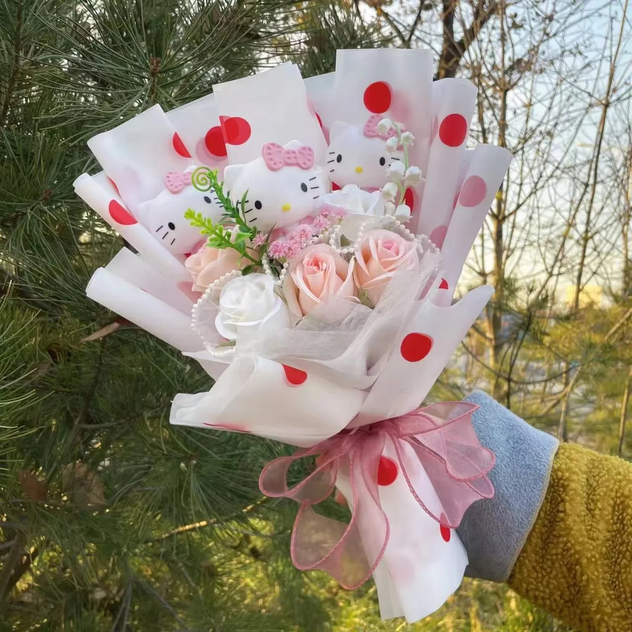 Hello Kitty Plush Flower Gift Bouquet – 35cm in Gift Box | Sanrio-Inspired Keepsake Arrangement