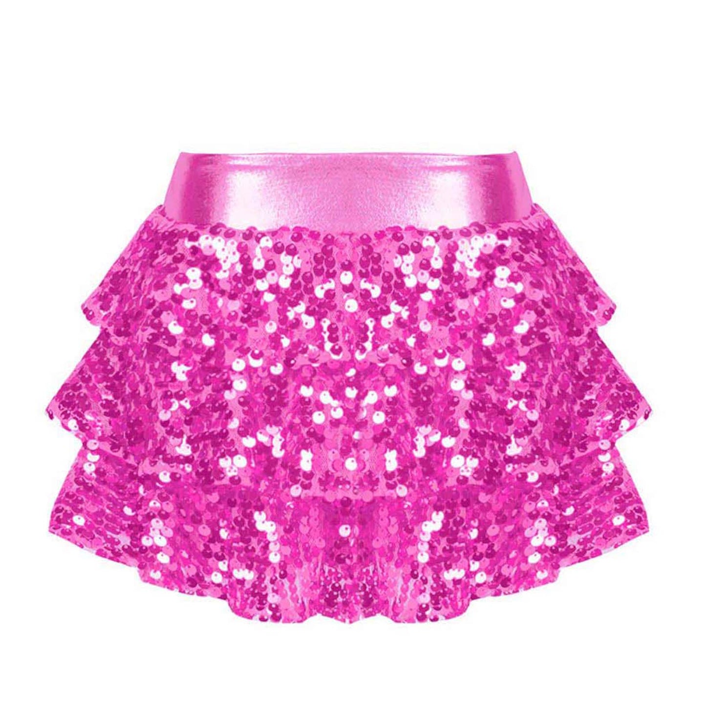 Girls Tiered Ruffle Dance Metallic Shiny Shorts (Age 4-16 YEARS)