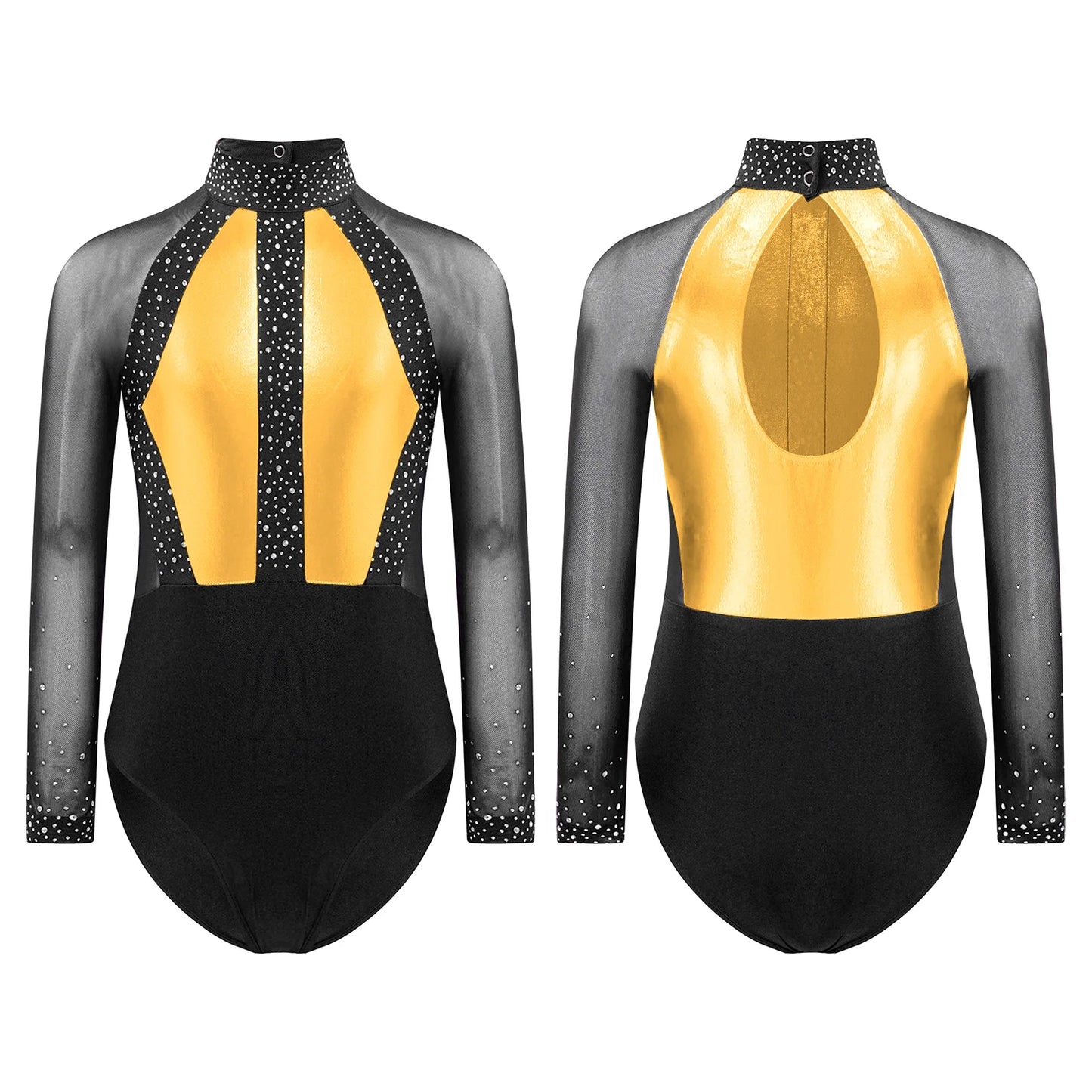 Girls Dance Performance Costume Long Sleeve Rhinestone Leotard (Age 6-16 YRS)