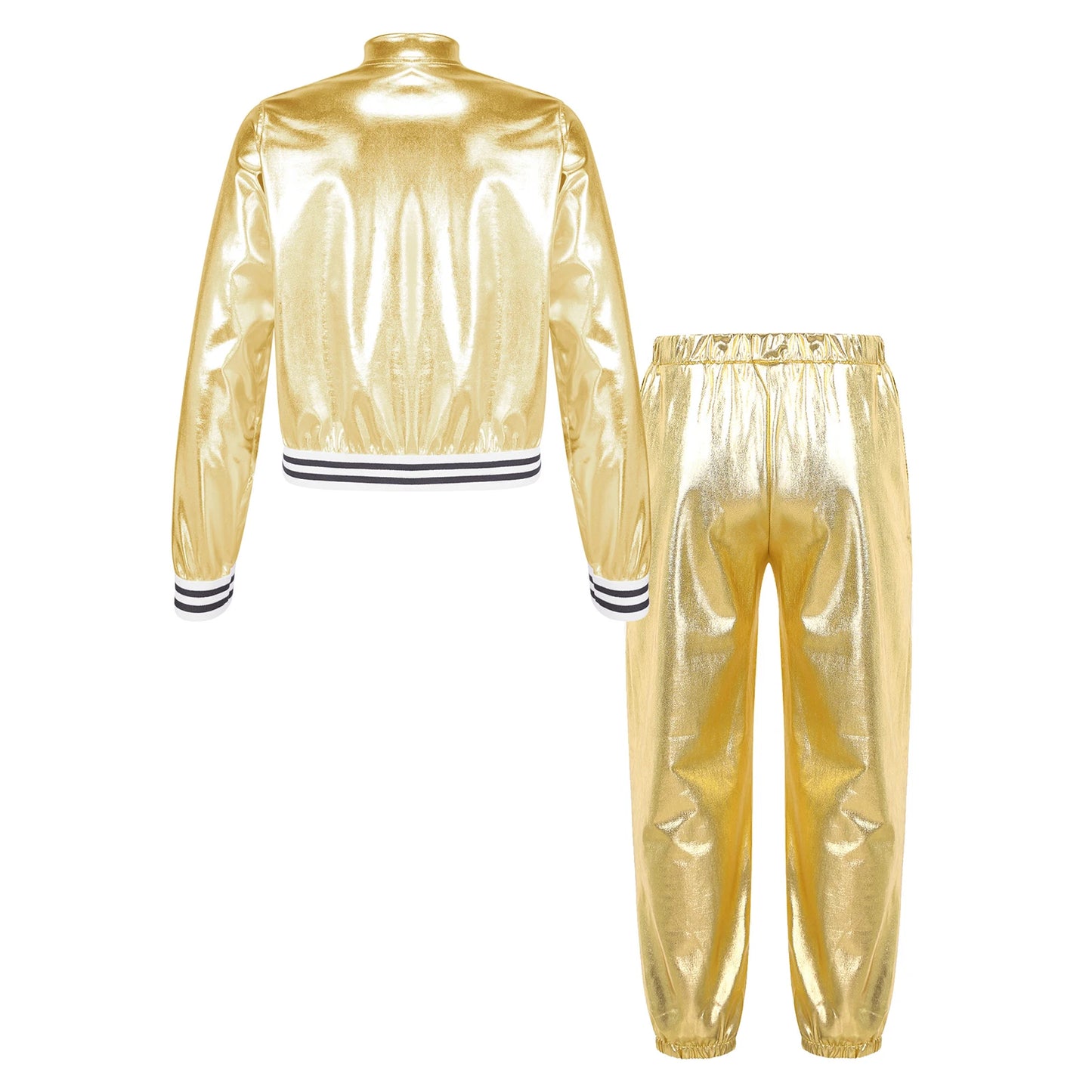 Girls Metallic Long Sleeves Bomber Jacket Coat & Pants Set (Age 6-16YRS)
