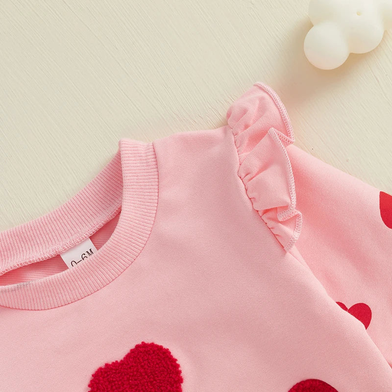 Baby Girls Pink Long Sleeve Embroidered ‘Love’ Hoodie & Heart Sweatpants (Age 6M-3YRS)
