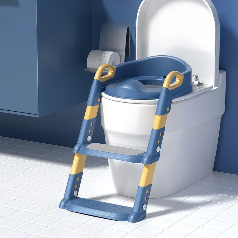 Children's Toilet Seat Stairs Baby Boys and Girls Toilet Folding Stand Step Stool Blue