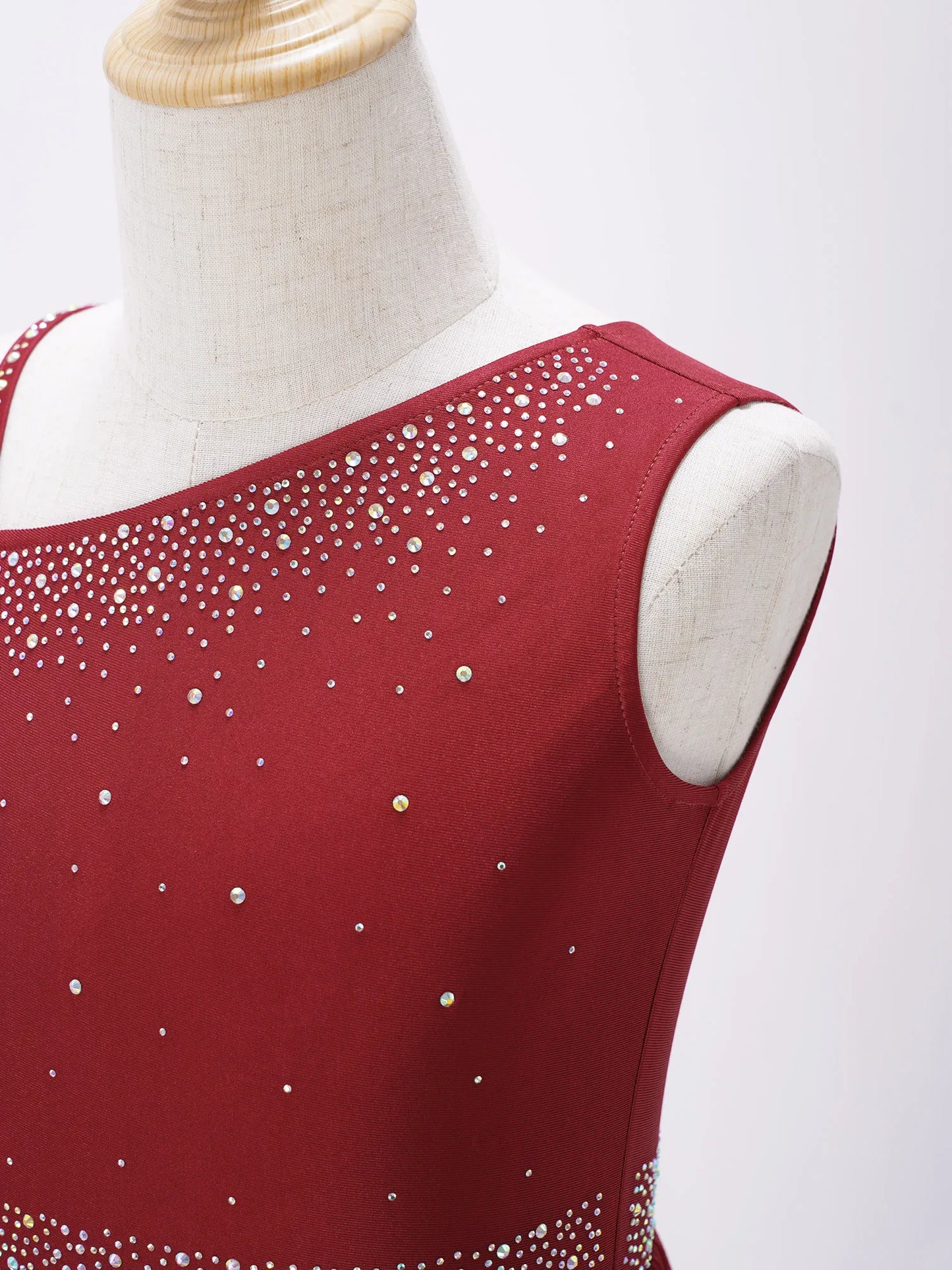 Girls Dance Costume Ballet Rhinestones Sleeveless Sheer Mesh Leotard Dress (Age 6-16 YRS)