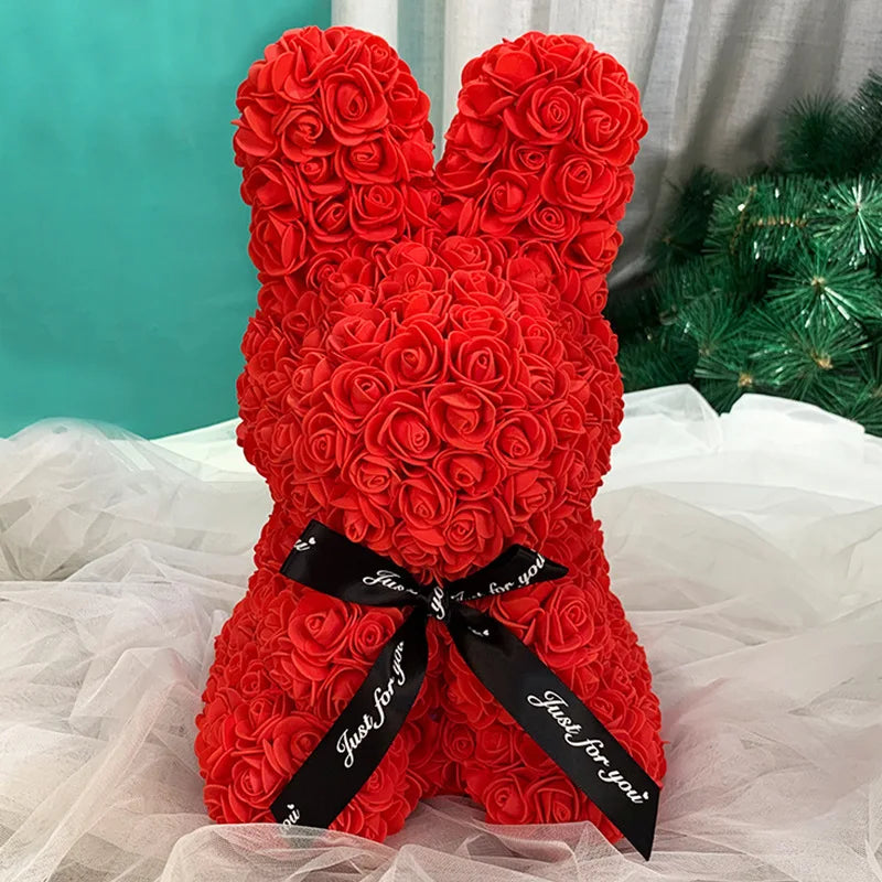 Rose Flower Bouquet Rabbit Bunny Gift - 25cm Red