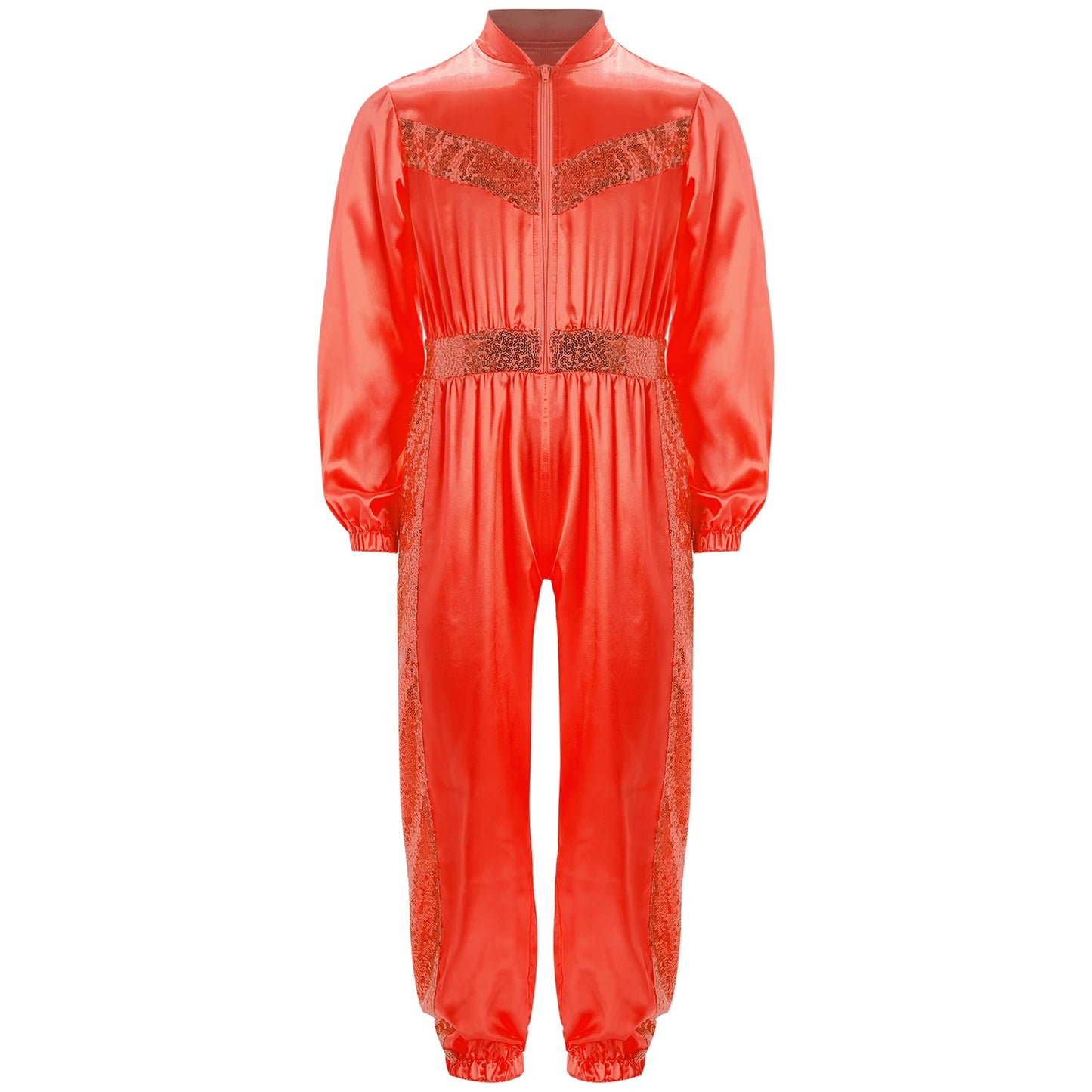 Girls Sequin Satin m Long Sleeve Zipper Jumpsuit (Age 6-16 YRS)