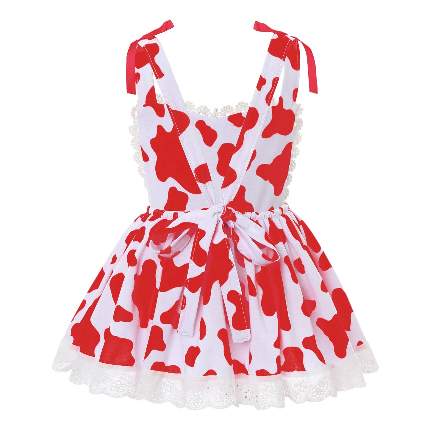 Girls Cow Print Sleeveless Lace Trim Dress (Age 12M-6 YRS)