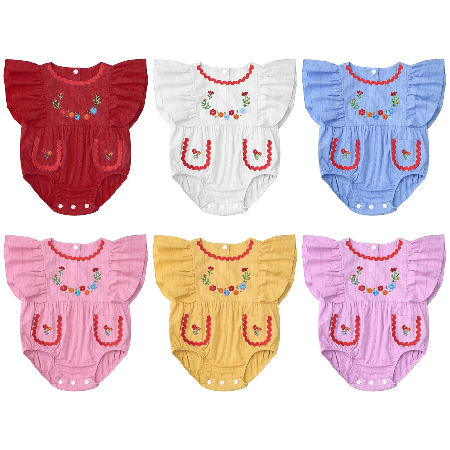Baby Girls Mexican Embroidered Ruffled Sleeves Romper (Age Newborn-24M)