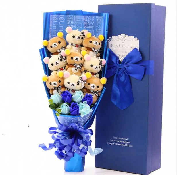 Graduation Teddy Bear Plush Flower Gift Bouquet | Keepsake for Graduation & Celebrations Blue