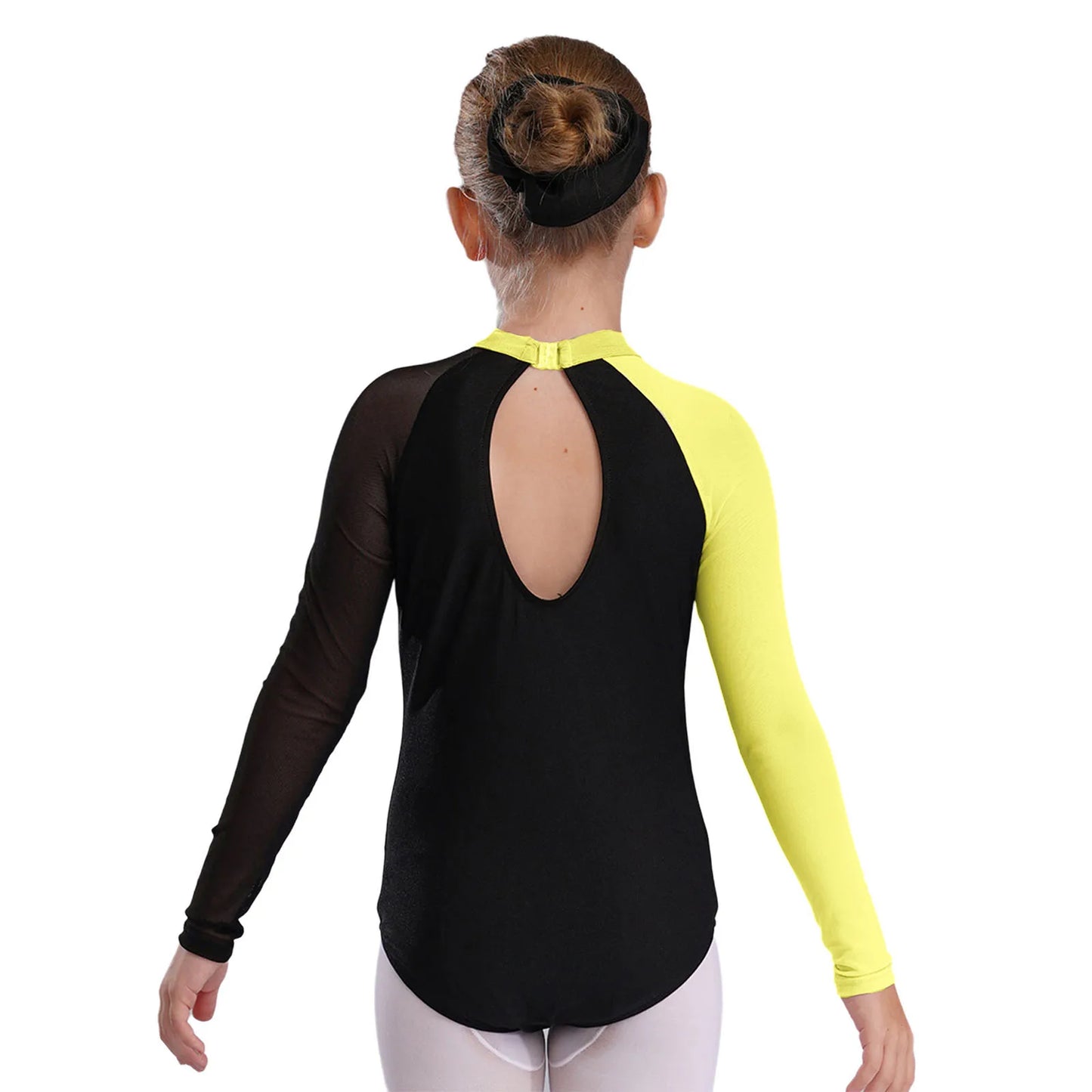 Girls Ballet Dance Leotard Gymnastics Rhinestones Sheer Mesh Long Sleeve (Age 4-16 YRS)