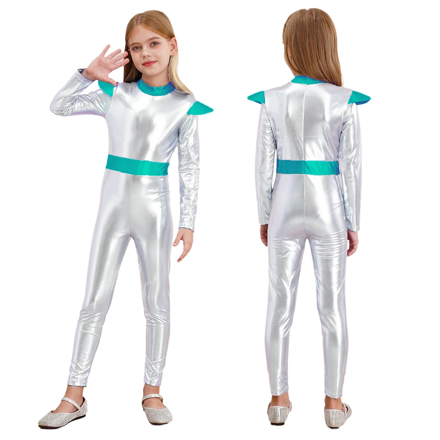 Girls Alien Robot Costume Jumpsuit (Age 6-16 YRS) Silver