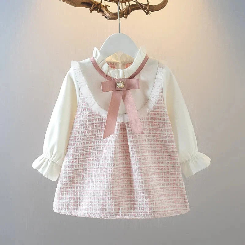 Baby Girls Vintage Long Sleeve Peter Pan Collar Dress (Age 6M-3YRS)