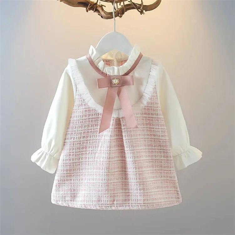 Baby Girls Vintage Long Sleeve Peter Pan Collar Dress (Age 6M-3YRS)