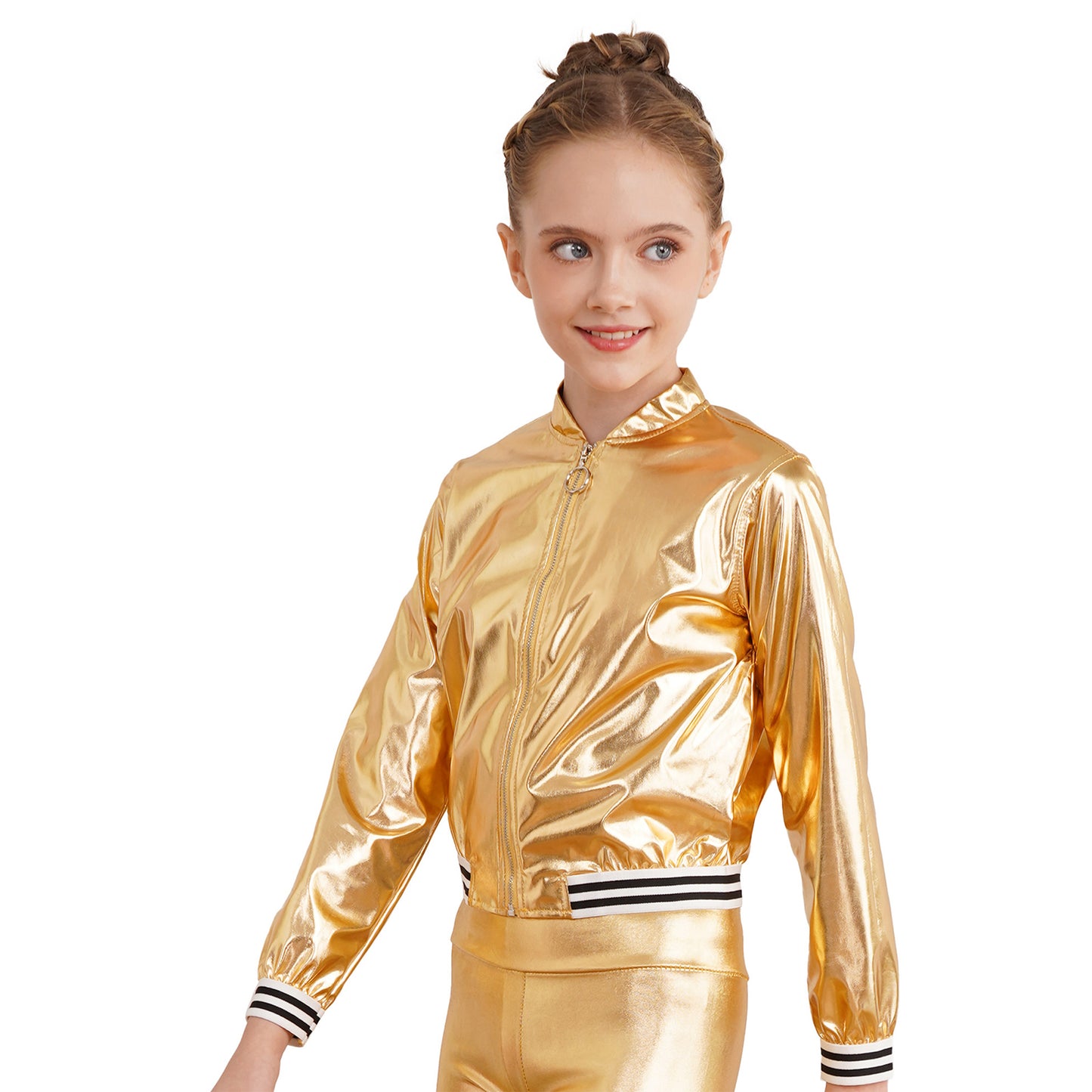 Girls Metallic Long Sleeve Zipper Jacket (Age 6-16 YRS)