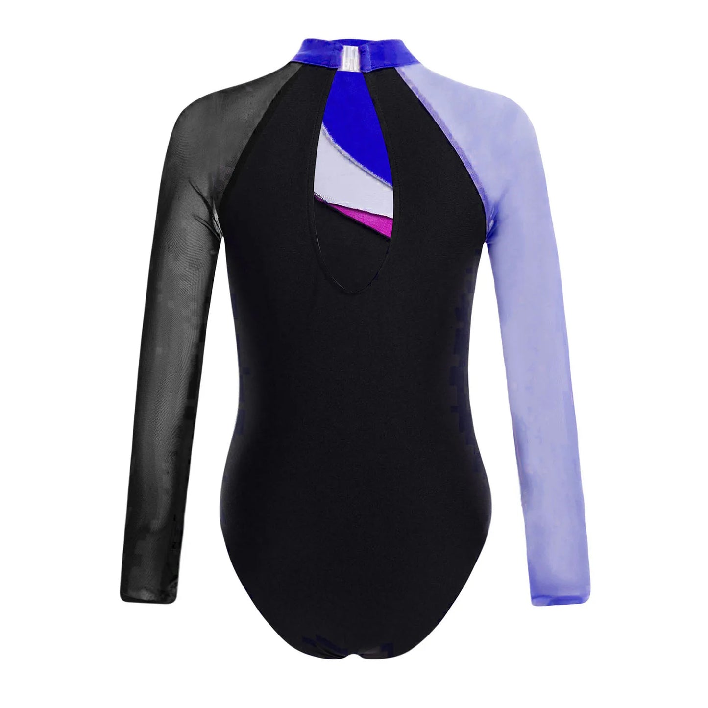 Girls Ballet Dance Leotard Gymnastics Rhinestones Sheer Mesh Long Sleeve (Age 4-16 YRS)