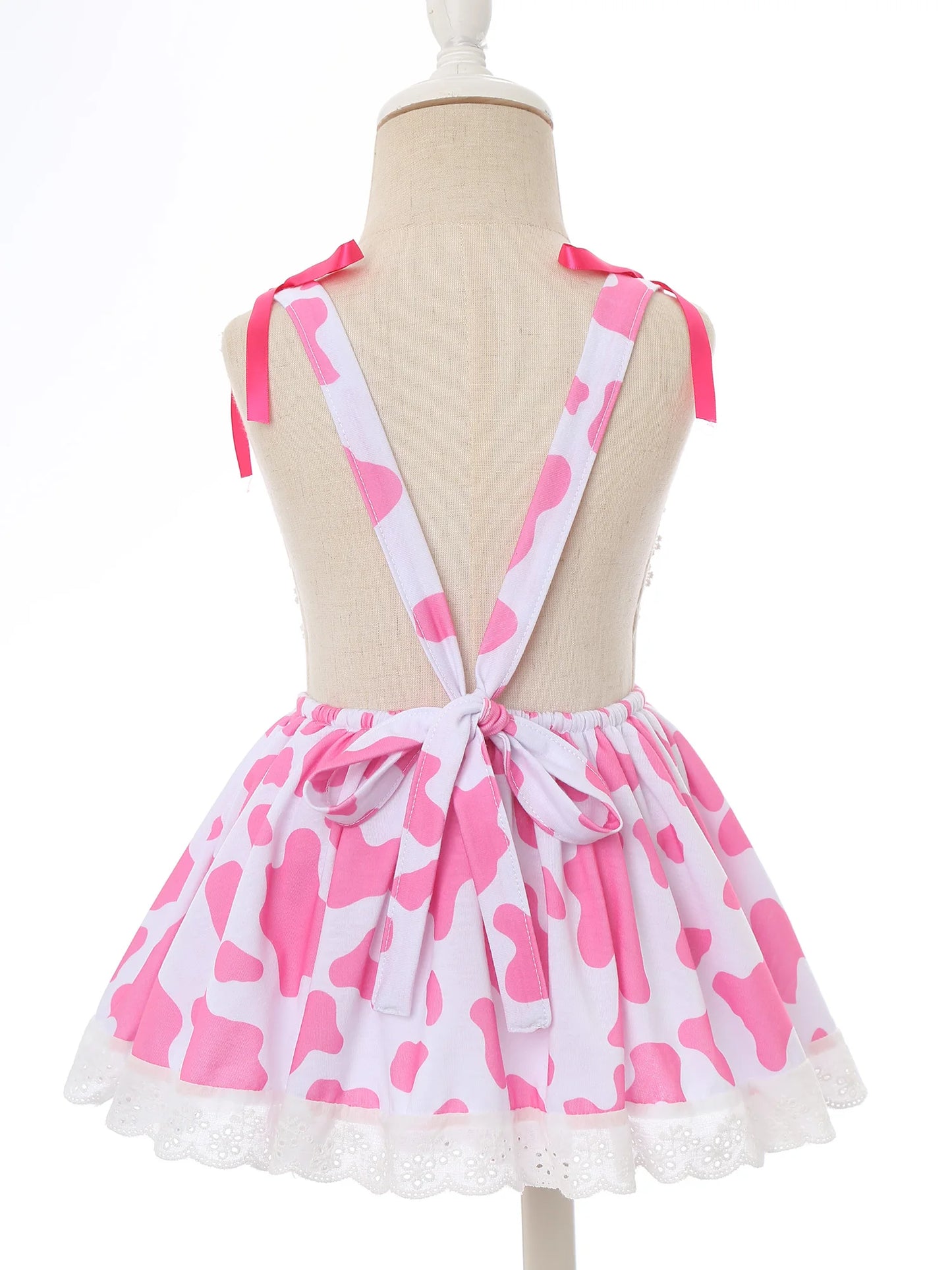 Girls Cow Print Sleeveless Lace Trim Dress (Age 12M-6 YRS)