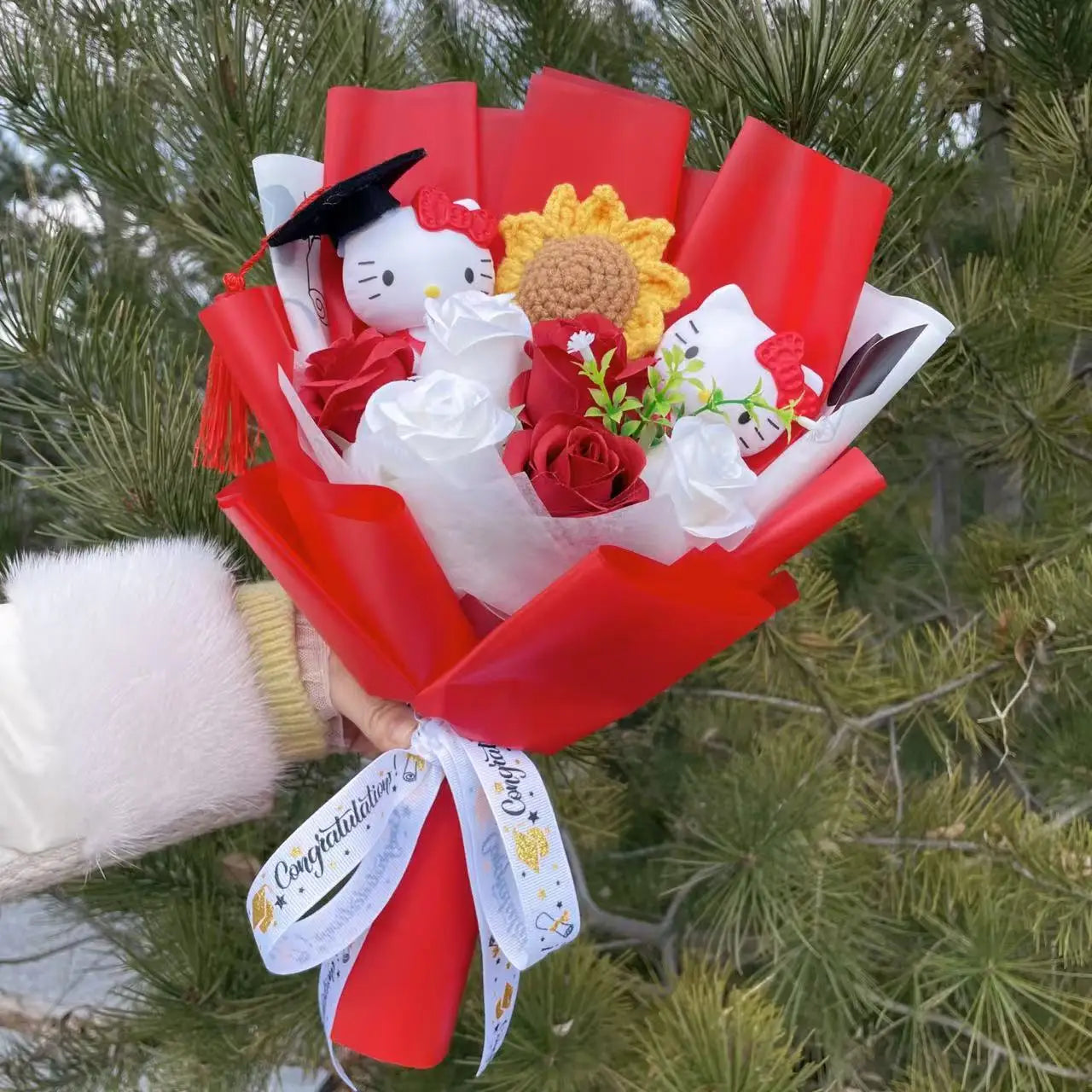 Hello Kitty Plush Flower Gift Bouquet – 35cm in Gift Box | Sanrio-Inspired Keepsake Arrangement