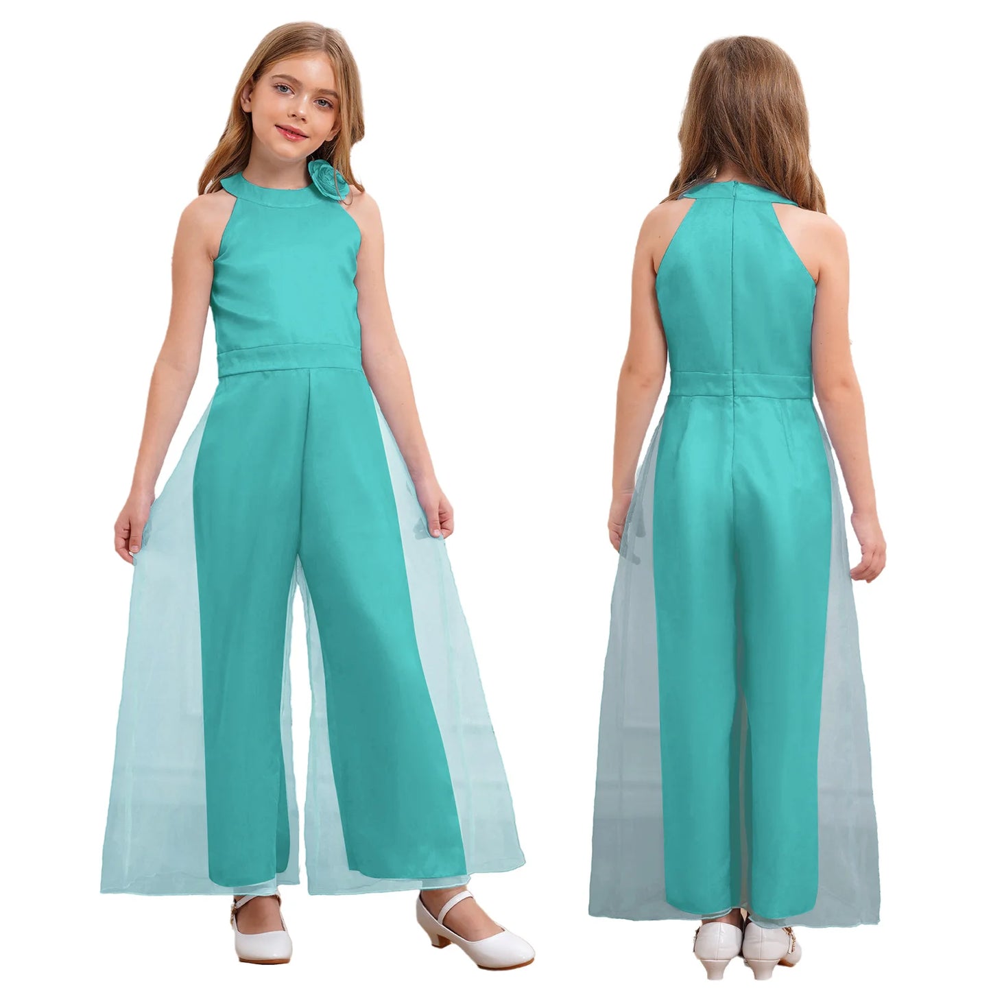 Girls Halter Neck Sleeveless Wide Leg Jumpsuit (6-14 YRS) Mint Green