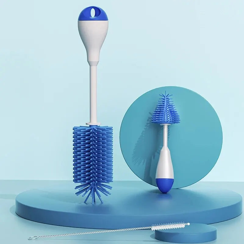 Silicone Baby Bottle Brush Cleaning 360 Degree Rotation Blue